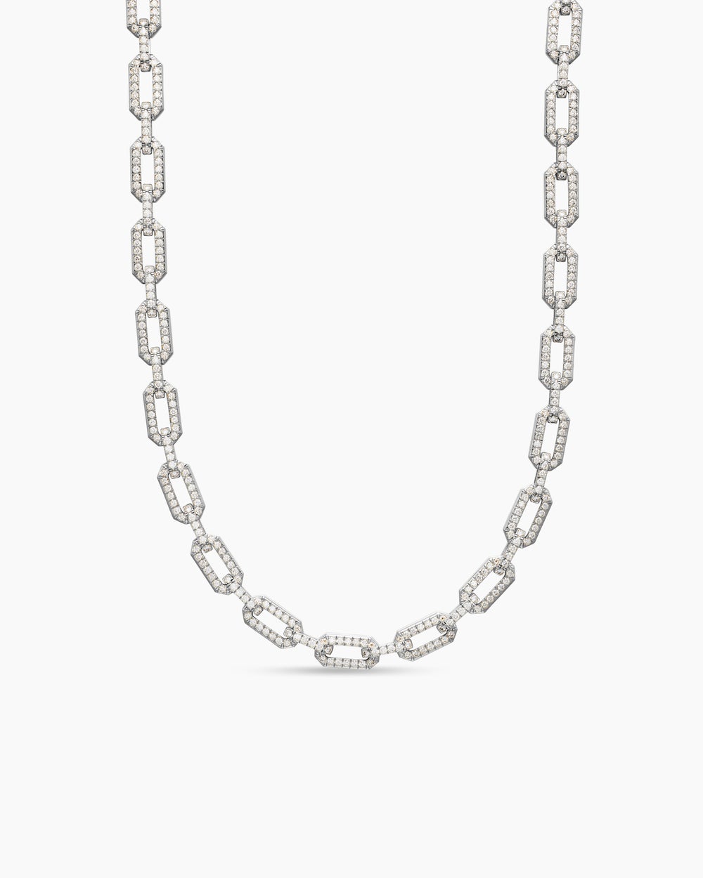 Womens Pavé Chain Necklace in 18K White Gold with Diamonds, 7mm