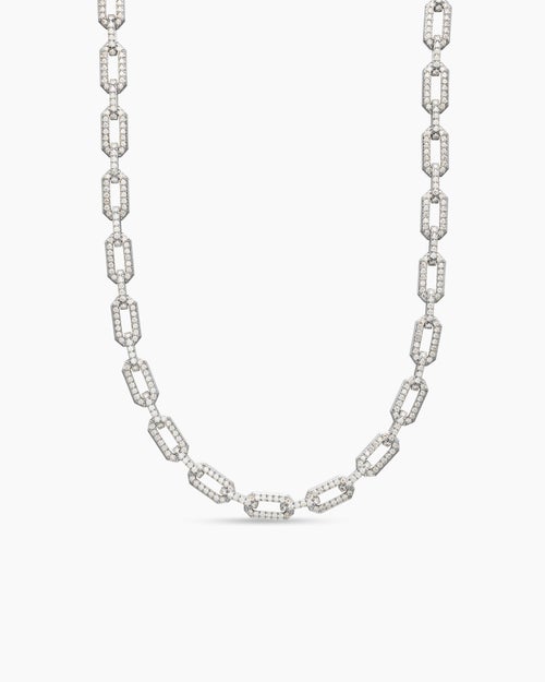 Womens Pavé Chain Necklace in 18ct White Gold with Diamonds, 7mm