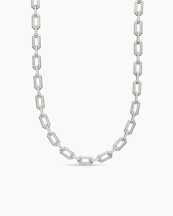 Pavé Chain Necklace in 18K White Gold with Diamonds, 7mm