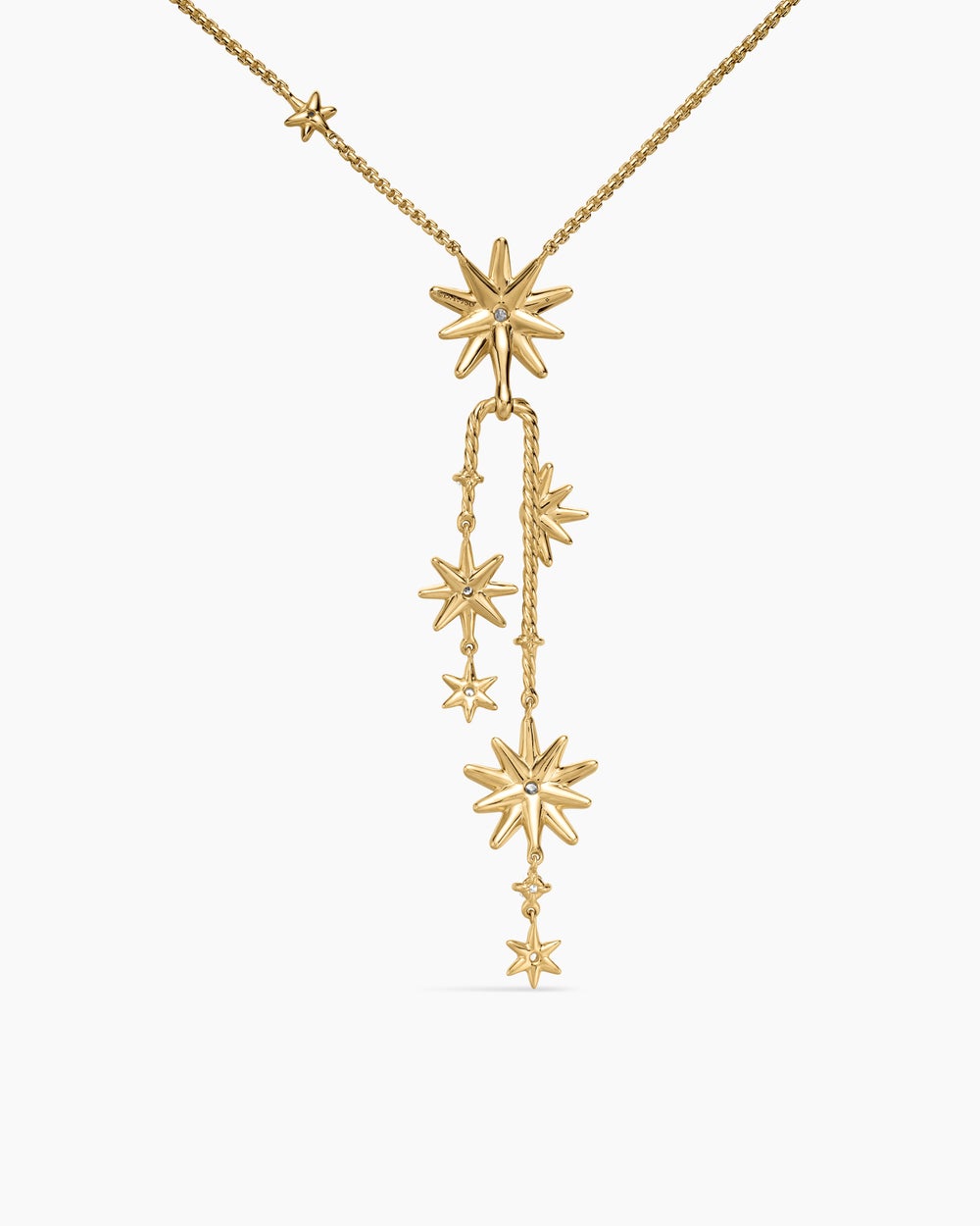 Womens Starburst Cluster Necklace in 18K Yellow Gold with Diamonds, 66mm