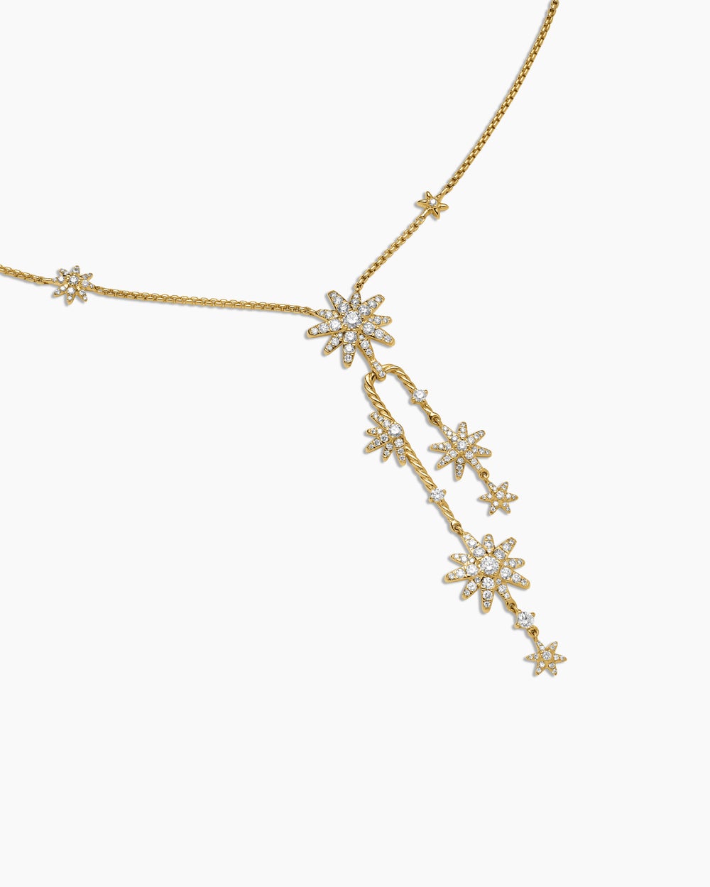 Womens Starburst Cluster Necklace in 18K Yellow Gold with Diamonds, 66mm