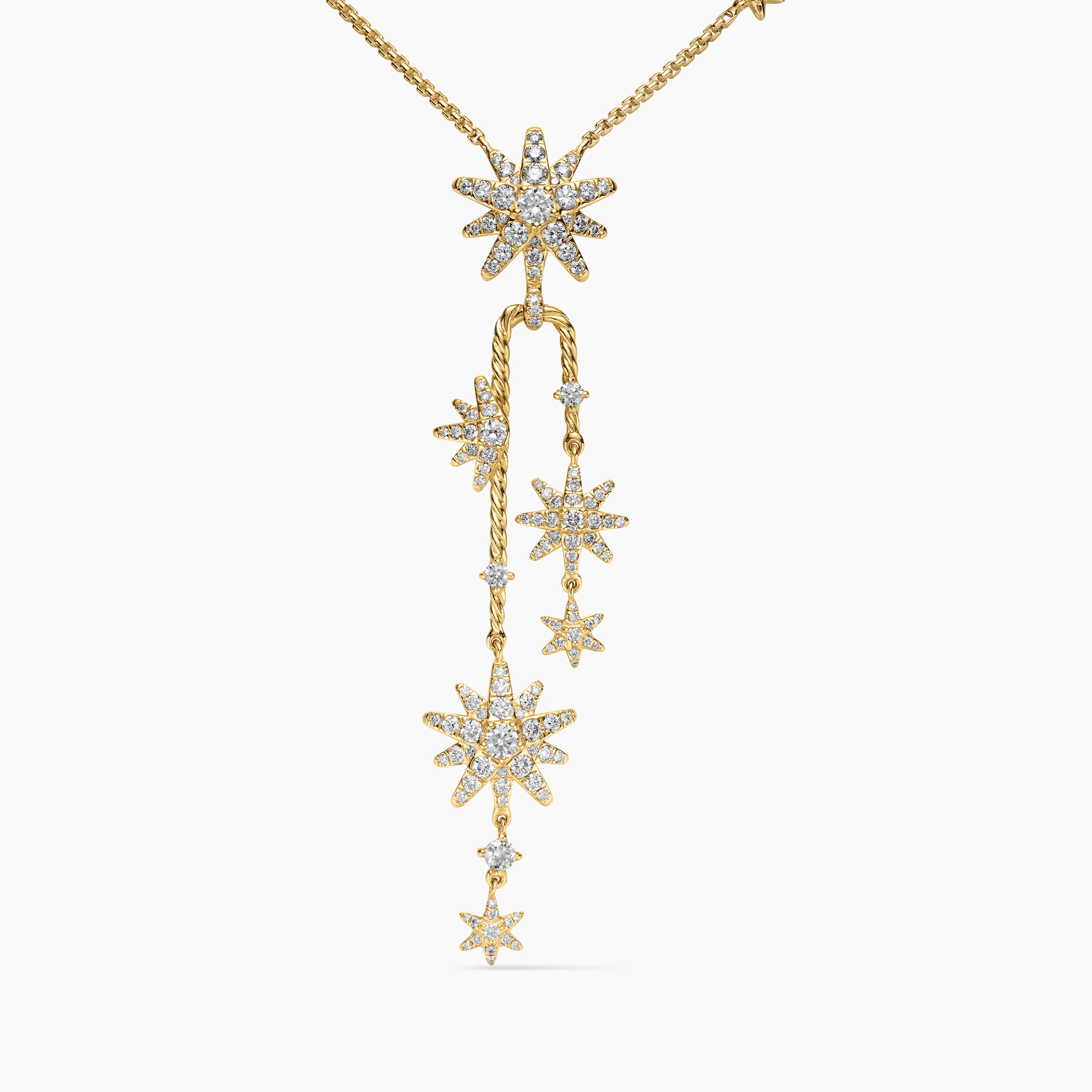 Womens Starburst Cluster Necklace in 18K Yellow Gold with Diamonds, 66mm