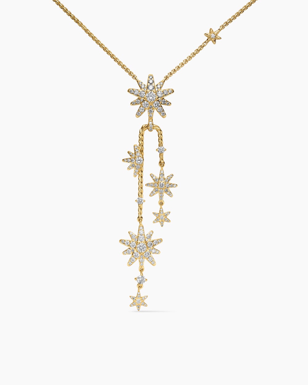 Womens Starburst Cluster Necklace in 18K Yellow Gold with Diamonds, 66mm