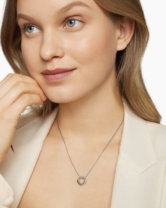 Crossover Pendant Necklace in Sterling Silver with 18K Yellow Gold, 14.5mm