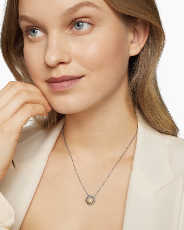 Collier avec pendentif Crossover en argent sterling avec or jaune 18 carats, 14,5 mm