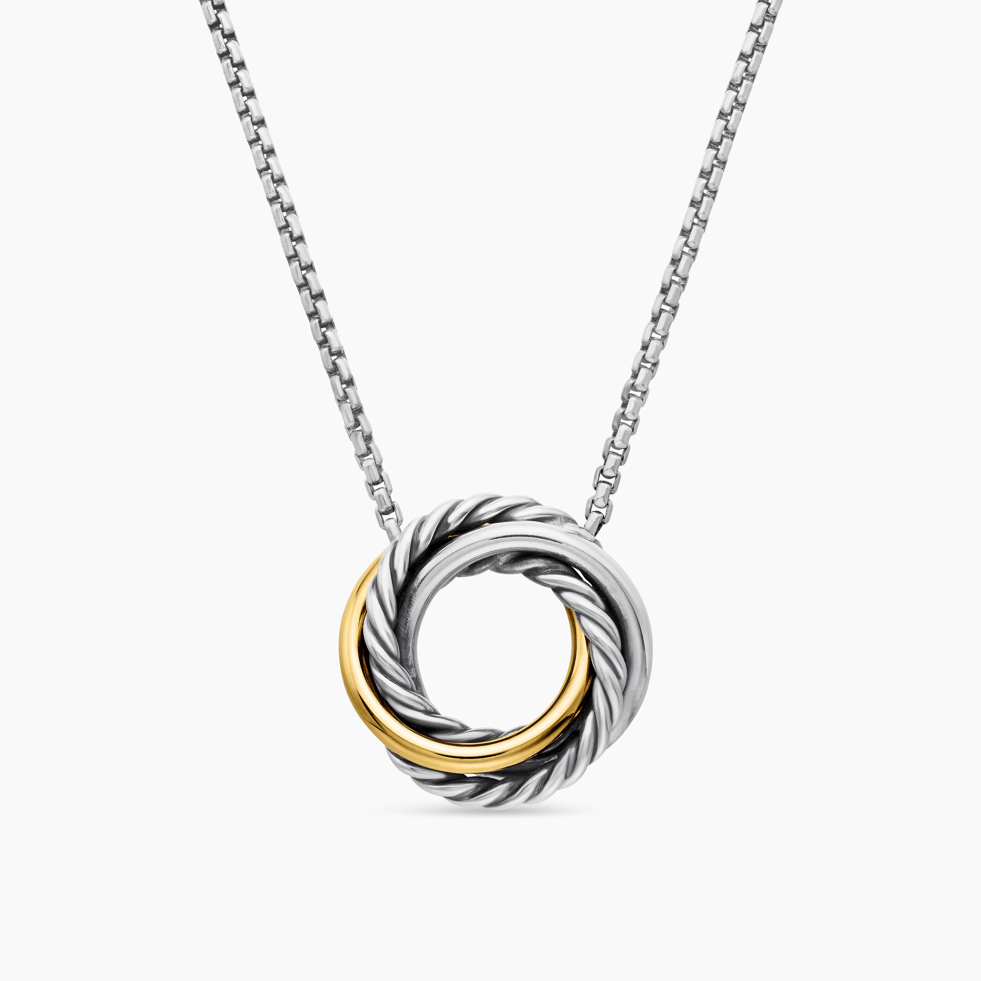 Womens Crossover Pendant Necklace in Sterling Silver with 18K Yellow Gold, 14.5mm