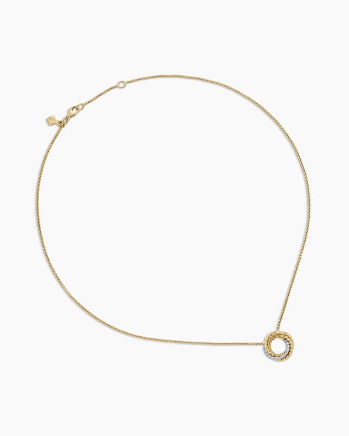 Womens Crossover Pendant Necklace in 18K Yellow Gold with Diamonds, 14.5mm