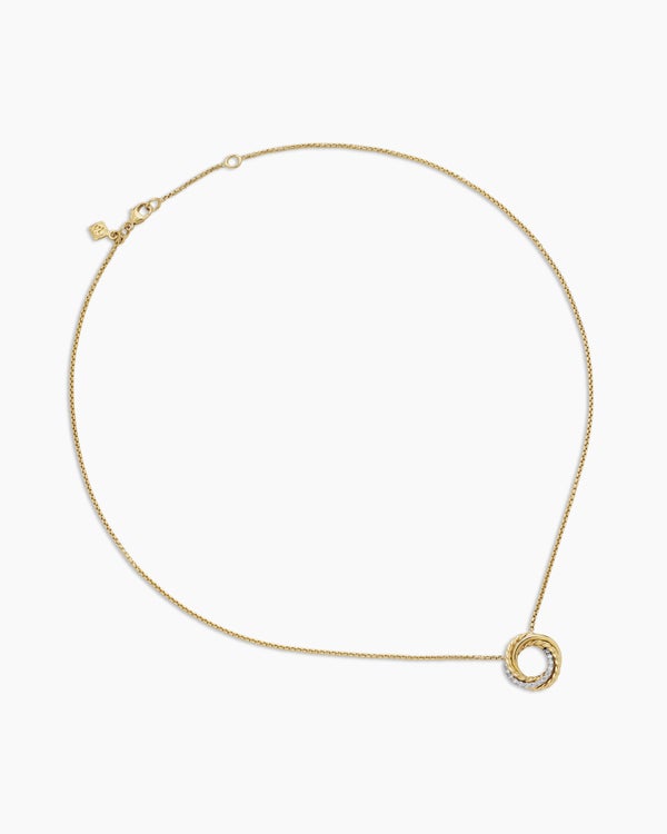 Crossover Pendant Necklace in 18K Yellow Gold with Diamonds, 14.5mm