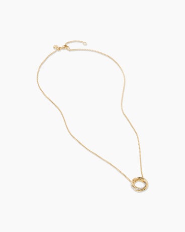 Crossover Pendant Necklace in 18K Yellow Gold with Diamonds, 14.5mm