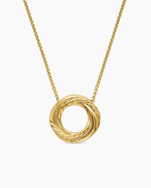 Womens Crossover Pendant Necklace in 18K Yellow Gold with Diamonds, 14.5mm