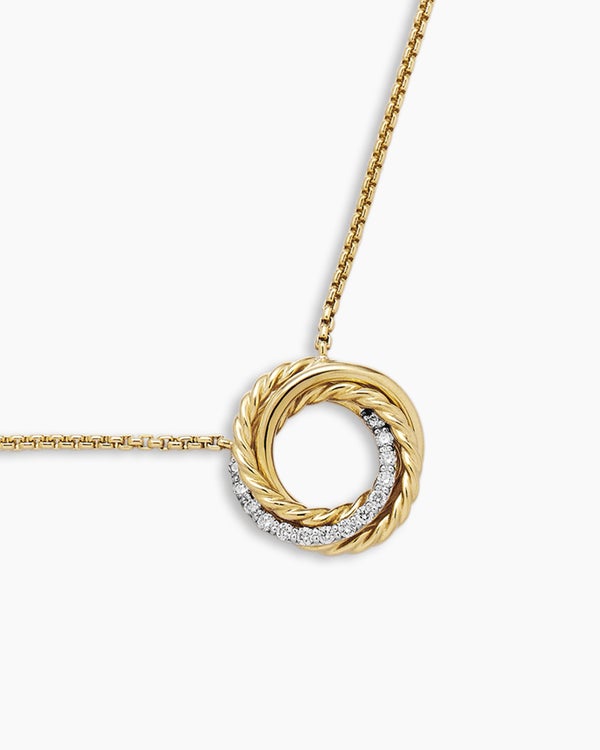 Crossover Pendant Necklace in 18K Yellow Gold with Diamonds, 14.5mm