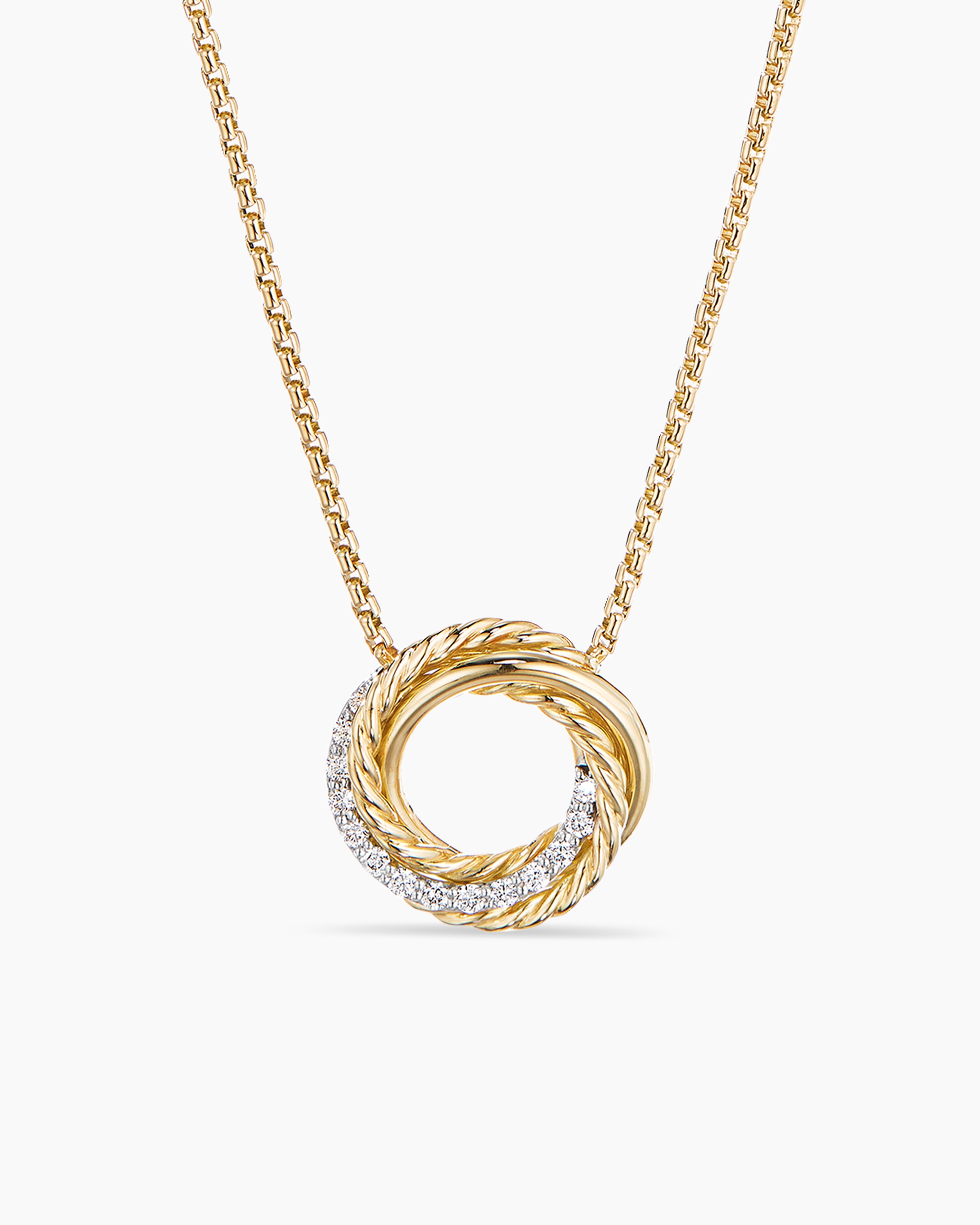 Crossover Pendant Necklace in 18K Yellow Gold with Diamonds, 14.5
