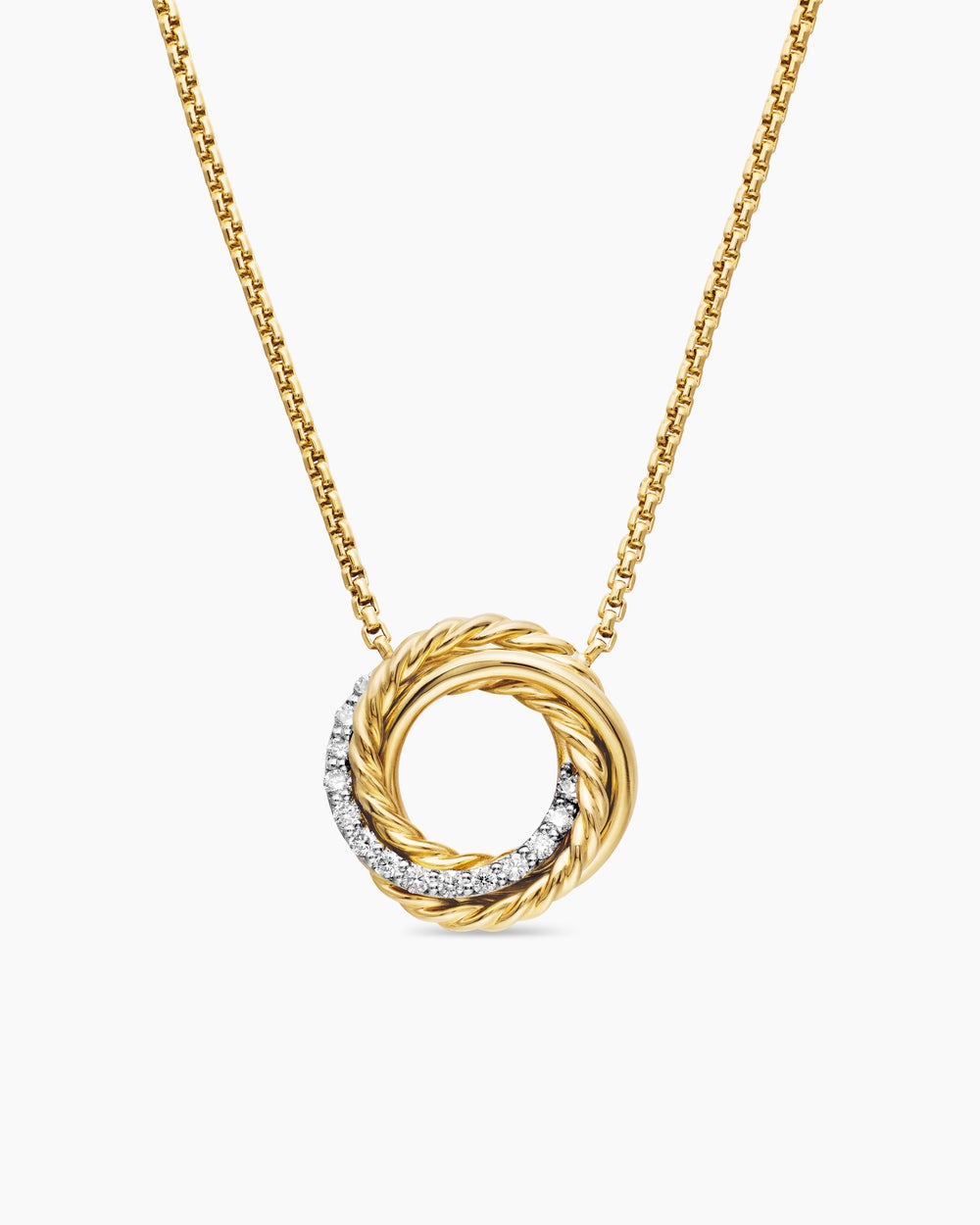 Womens Crossover Pendant Necklace in 18ct Yellow Gold with Diamonds, 14.5mm