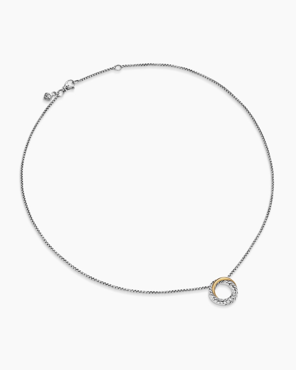 Womens Crossover Pendant Necklace in Sterling Silver with 18ct Yellow Gold and Diamonds, 14.5mm
