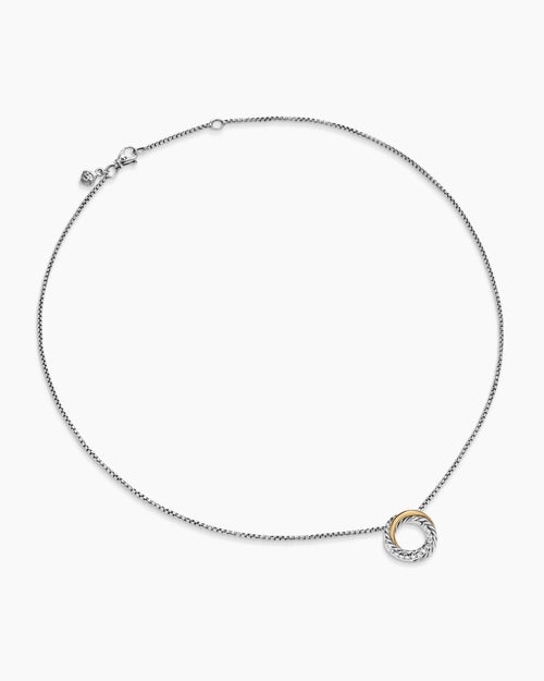 Womens Crossover Pendant Necklace in Sterling Silver with 18K Yellow Gold and Diamonds, 14.5mm