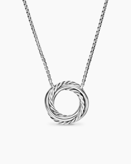 Womens Crossover Pendant Necklace in Sterling Silver with 18K Yellow Gold and Diamonds, 14.5mm