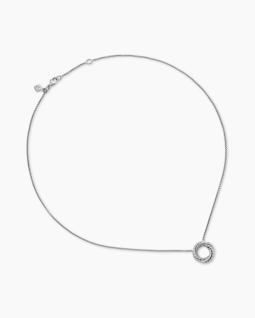 Womens Crossover Pendant Necklace in Sterling Silver with Diamonds, 14.5mm