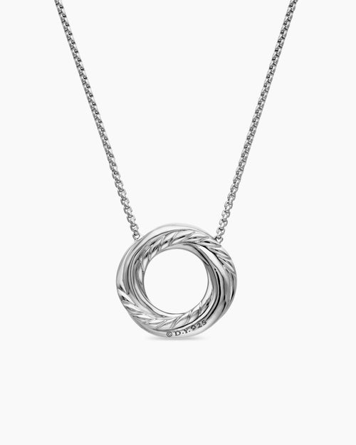 Womens Crossover Pendant Necklace in Sterling Silver with Diamonds, 14.5mm