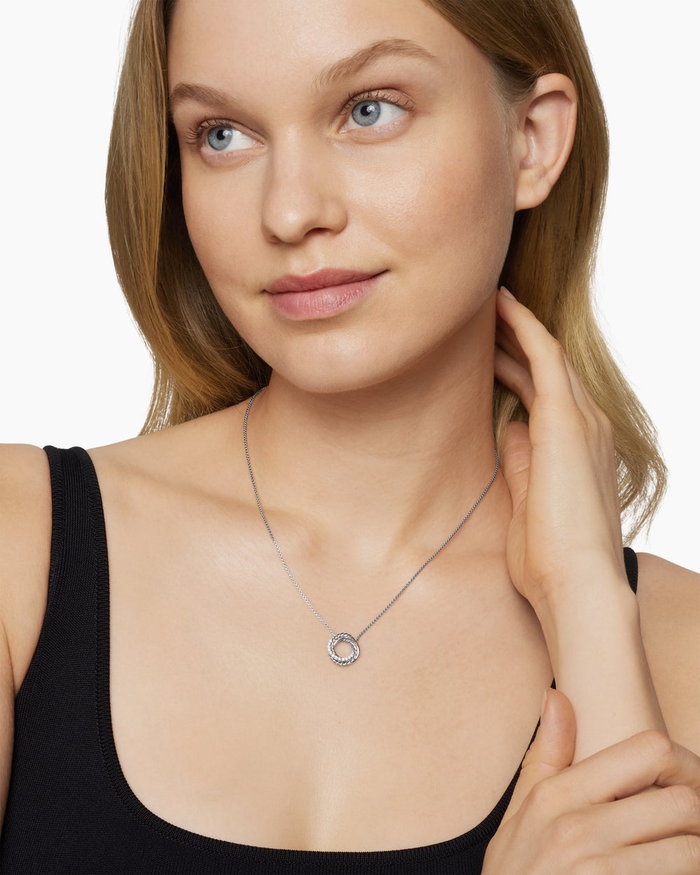 Womens Crossover Pendant Necklace in Sterling Silver with Diamonds, 14.5mm