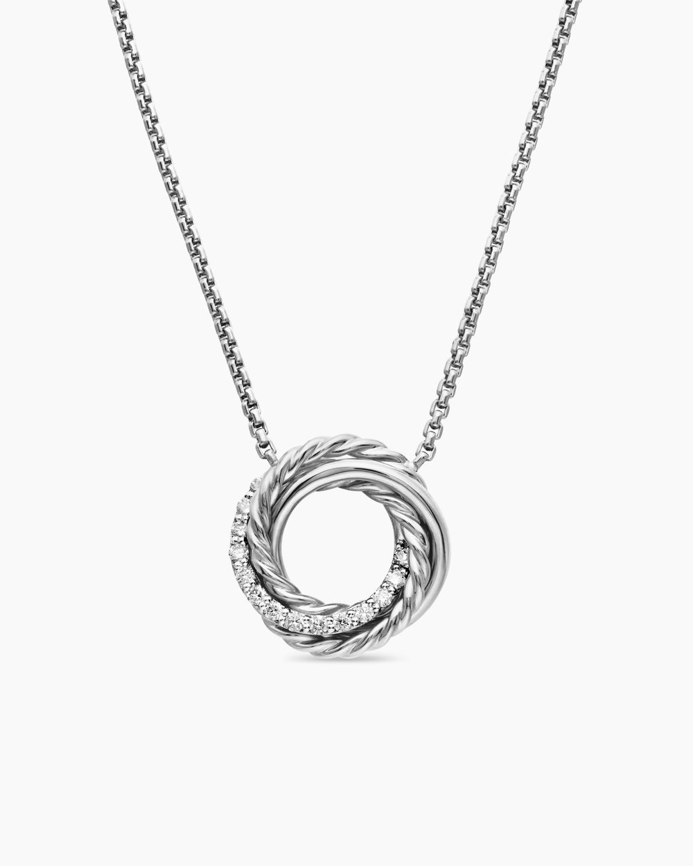 Womens Crossover Pendant Necklace in Sterling Silver with Diamonds, 14.5mm