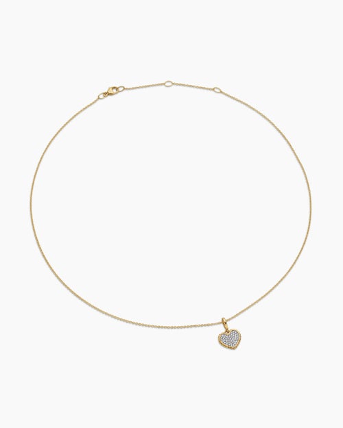 Womens Cable Collectibles® Pavé Plate Heart Necklace in 18K Yellow Gold with Diamonds, 11.5mm