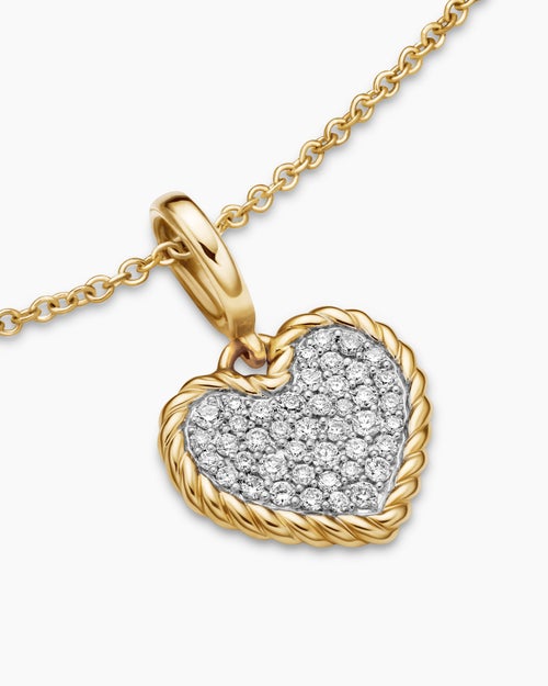 Womens Cable Collectibles® Pavé Plate Heart Necklace in 18K Yellow Gold with Diamonds, 11.5mm