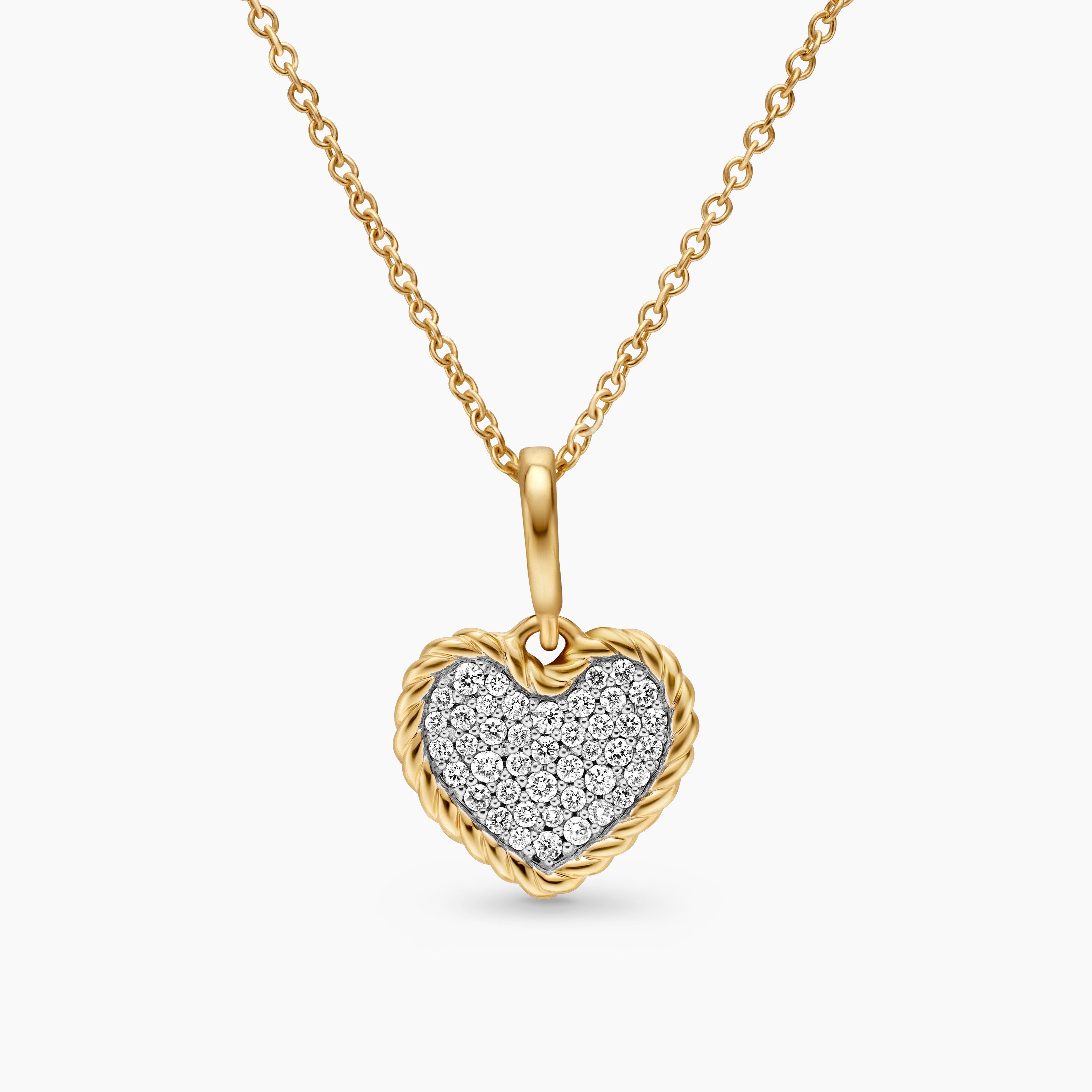 Womens Cable Collectibles&reg; Pav&eacute; Plate Heart Necklace in 18K Yellow Gold with Diamonds, 11.5mm