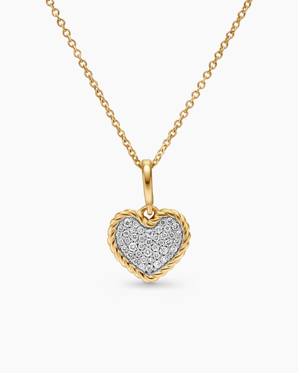 Womens Cable Collectibles® Pavé Plate Heart Necklace in 18K Yellow Gold with Diamonds, 11.5mm
