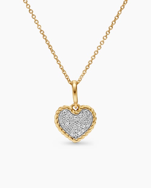 Womens Cable Collectibles® Pavé Plate Heart Necklace in 18K Yellow Gold with Diamonds, 11.5mm