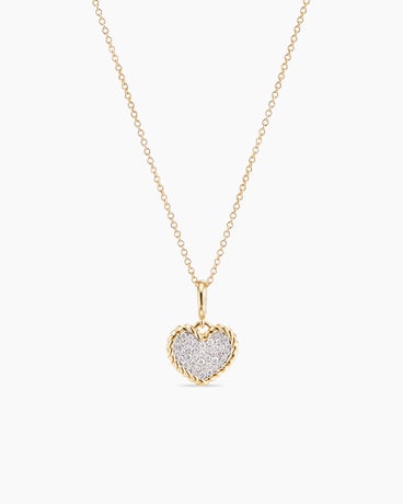 Cable Collectables® Pavé Plate Heart Necklace in 18K Yellow Gold with Diamonds