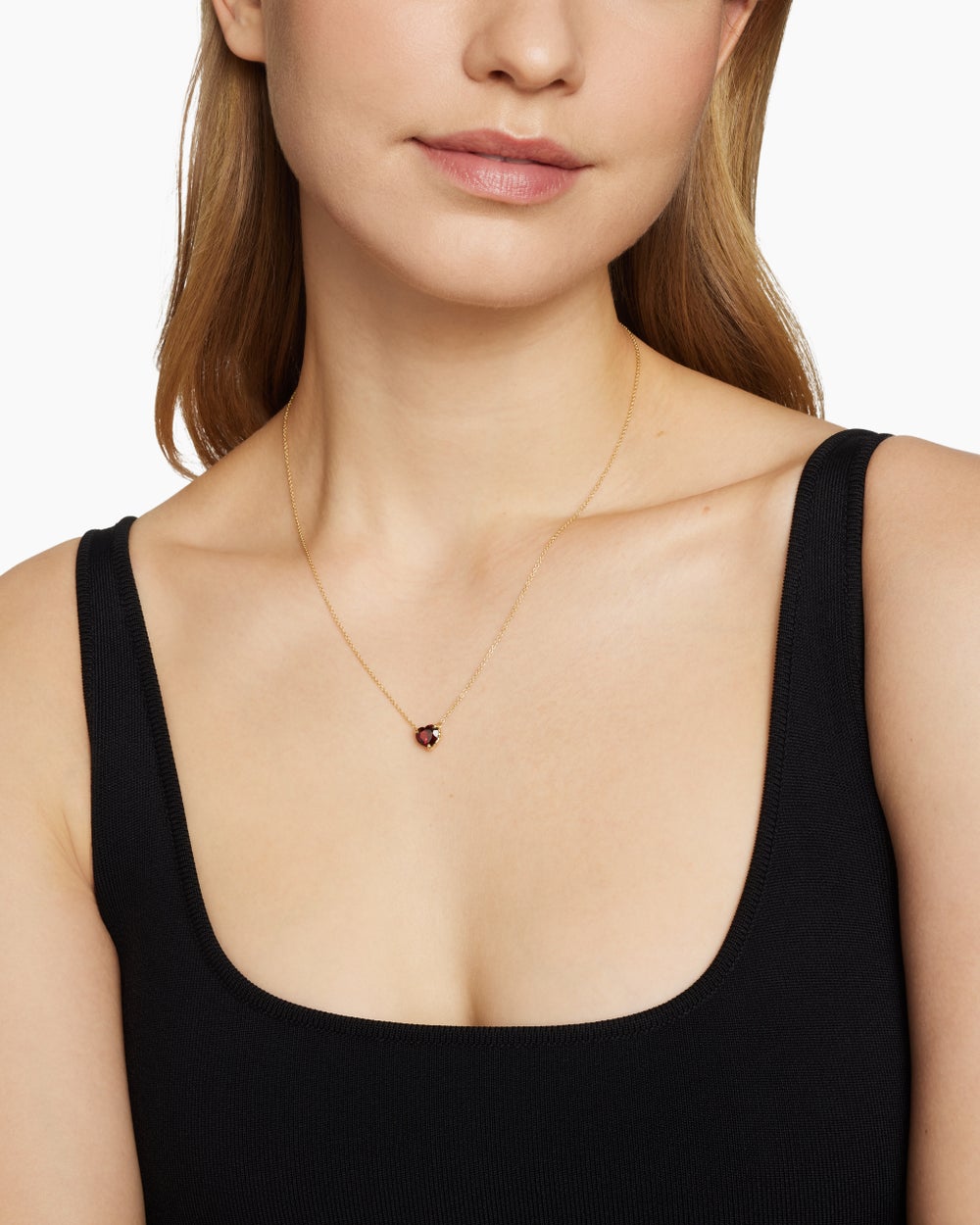 Womens Chatelaine® Heart Pendant Necklace in 18K Yellow Gold with Garnet, 8mm