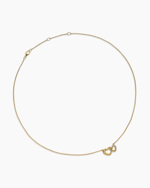 Womens Cable Collectibles® Interlocking Heart Necklace in 18K Yellow Gold with Diamonds, 20.6mm