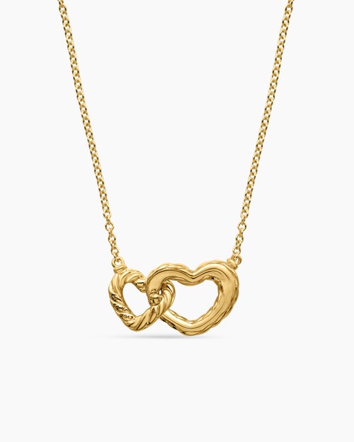 Womens Cable Collectibles® Interlocking Heart Necklace in 18K Yellow Gold with Diamonds, 20.6mm