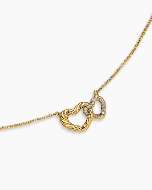 Womens Cable Collectibles® Interlocking Heart Necklace in 18ct Yellow Gold with Diamonds, 20.6mm