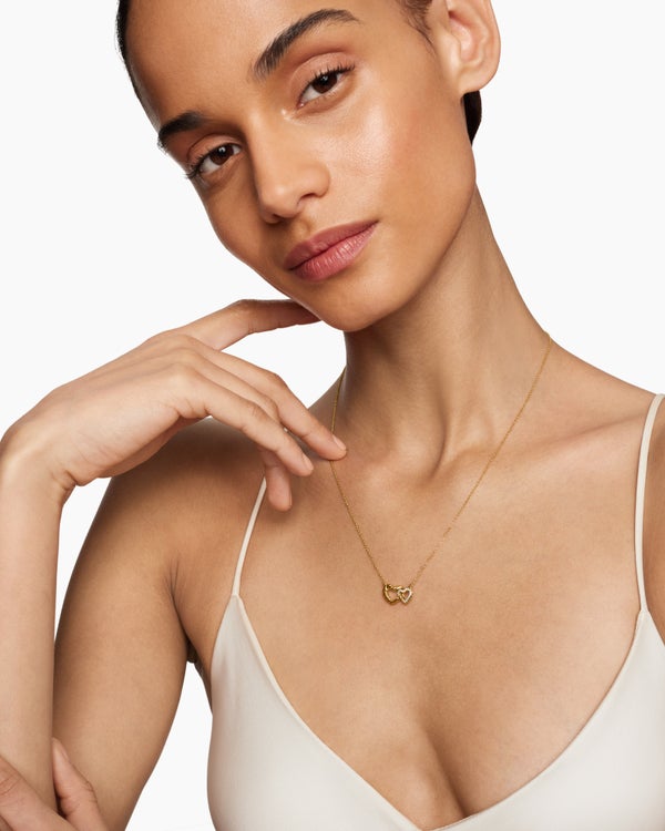 Cable Collectibles® Interlocking Heart Necklace in 18K Yellow Gold with Diamonds, 20.6mm