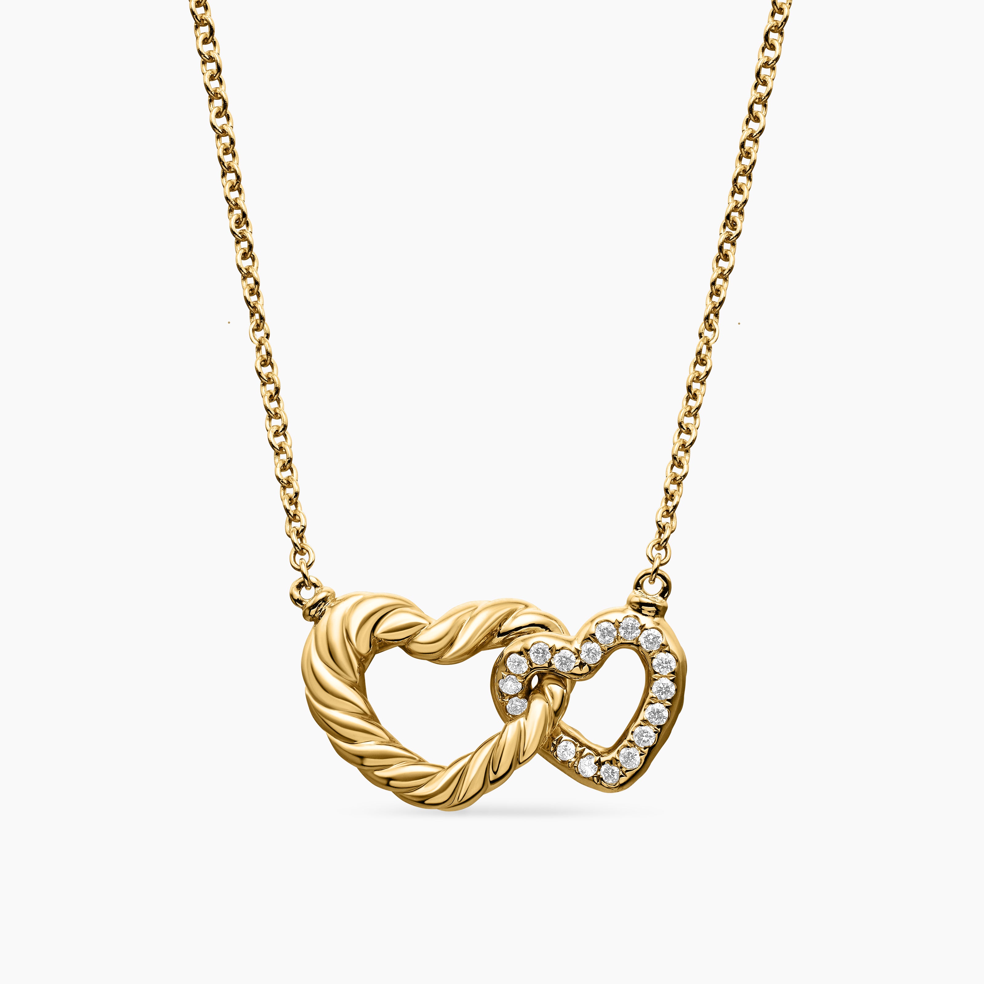 Womens Cable Collectibles&reg; Interlocking Heart Necklace in 18K Yellow Gold with Diamonds, 20.6mm