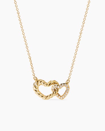 Cable Collectables® Interlocking Heart Necklace in 18K Yellow Gold with Diamonds, 20.6mm