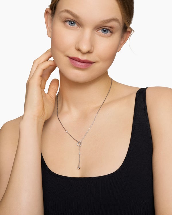 Cable Collectibles® Heart Y Necklace in Sterling Silver with Diamonds