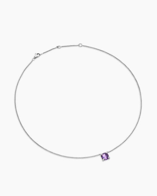 Womens Petite Chatelaine® Pendant Necklace in Sterling Silver with Amethyst and Diamonds, 9mm