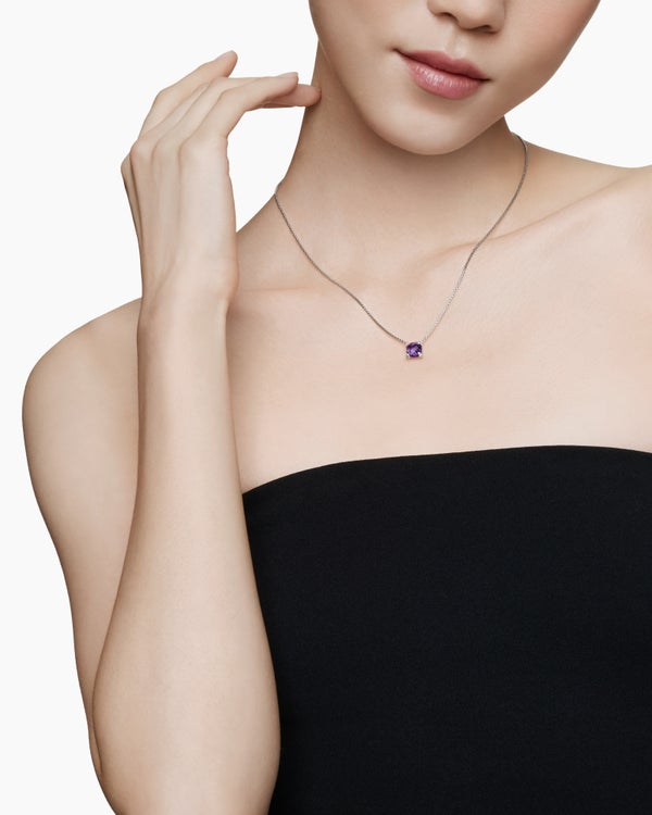 Petite Chatelaine® Pendant Necklace in Sterling Silver with Prasiolite and Diamonds, 9mm