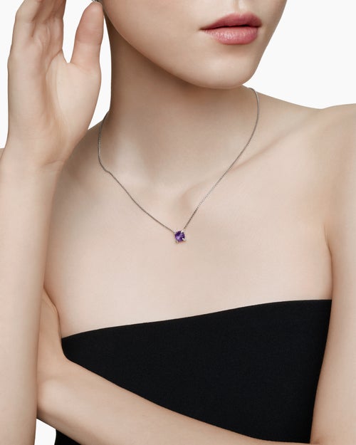 Womens Petite Chatelaine® Pendant Necklace in Sterling Silver with Amethyst and Diamonds, 9mm