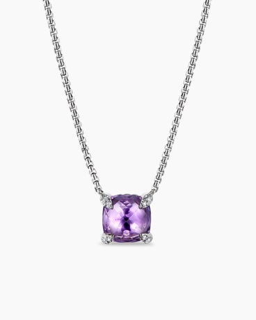 Petite Chatelaine® Pendant Necklace in Sterling Silver with Amethyst and Diamonds, 9mm
