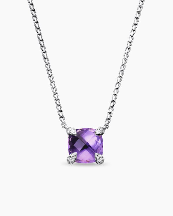 Petite Chatelaine® Pendant Necklace in Sterling Silver with Amethyst and Diamonds, 9mm