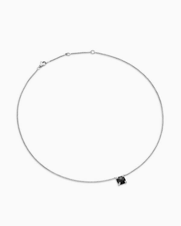 Petite Chatelaine® Pendant Necklace in Sterling Silver with Black Onyx and Diamonds, 9mm