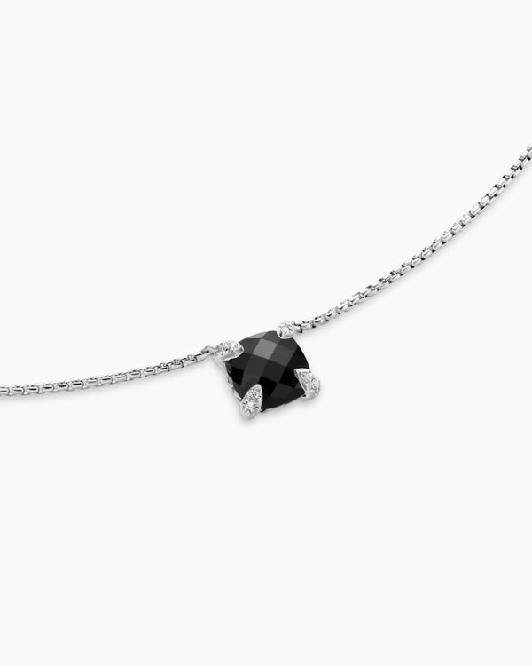 Petite Chatelaine® Pendant Necklace in Sterling Silver with Black Onyx and Diamonds, 9mm