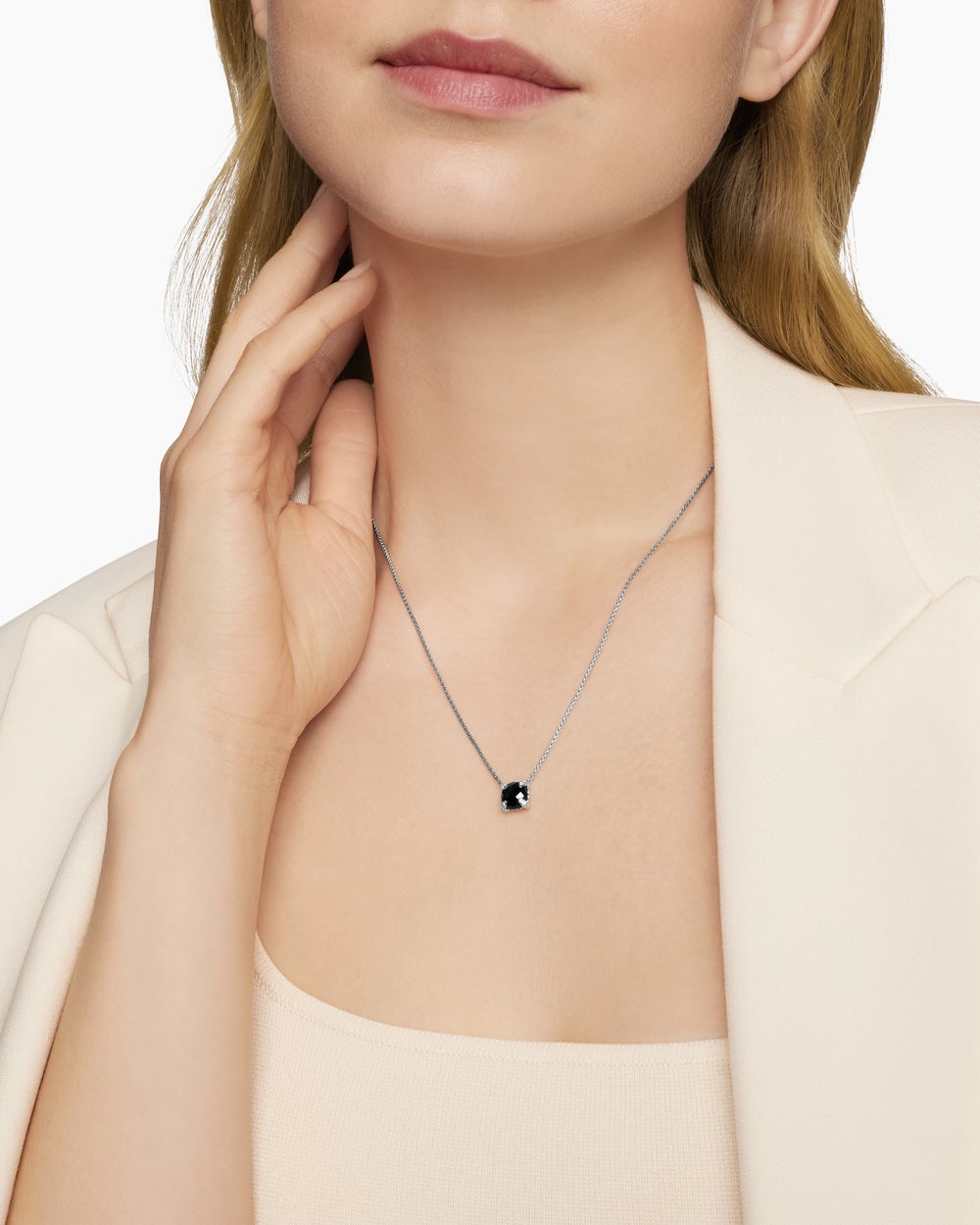 Womens Petite Chatelaine® Pendant Necklace in Sterling Silver with Black Onyx and Diamonds, 9mm