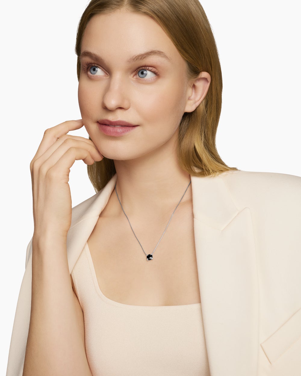 Womens Petite Chatelaine® Pendant Necklace in Sterling Silver with Black Onyx and Diamonds, 9mm