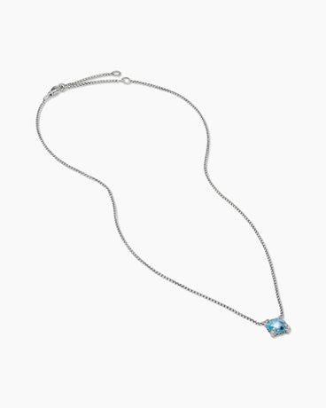 Petite Chatelaine® Pendant Necklace in Sterling Silver with Blue Topaz and Diamonds, 9mm