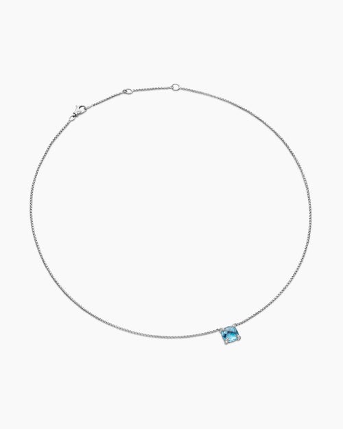Womens Petite Chatelaine® Pendant Necklace in Sterling Silver with Blue Topaz and Diamonds, 9mm