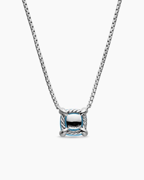 Womens Petite Chatelaine® Pendant Necklace in Sterling Silver with Blue Topaz and Diamonds, 9mm